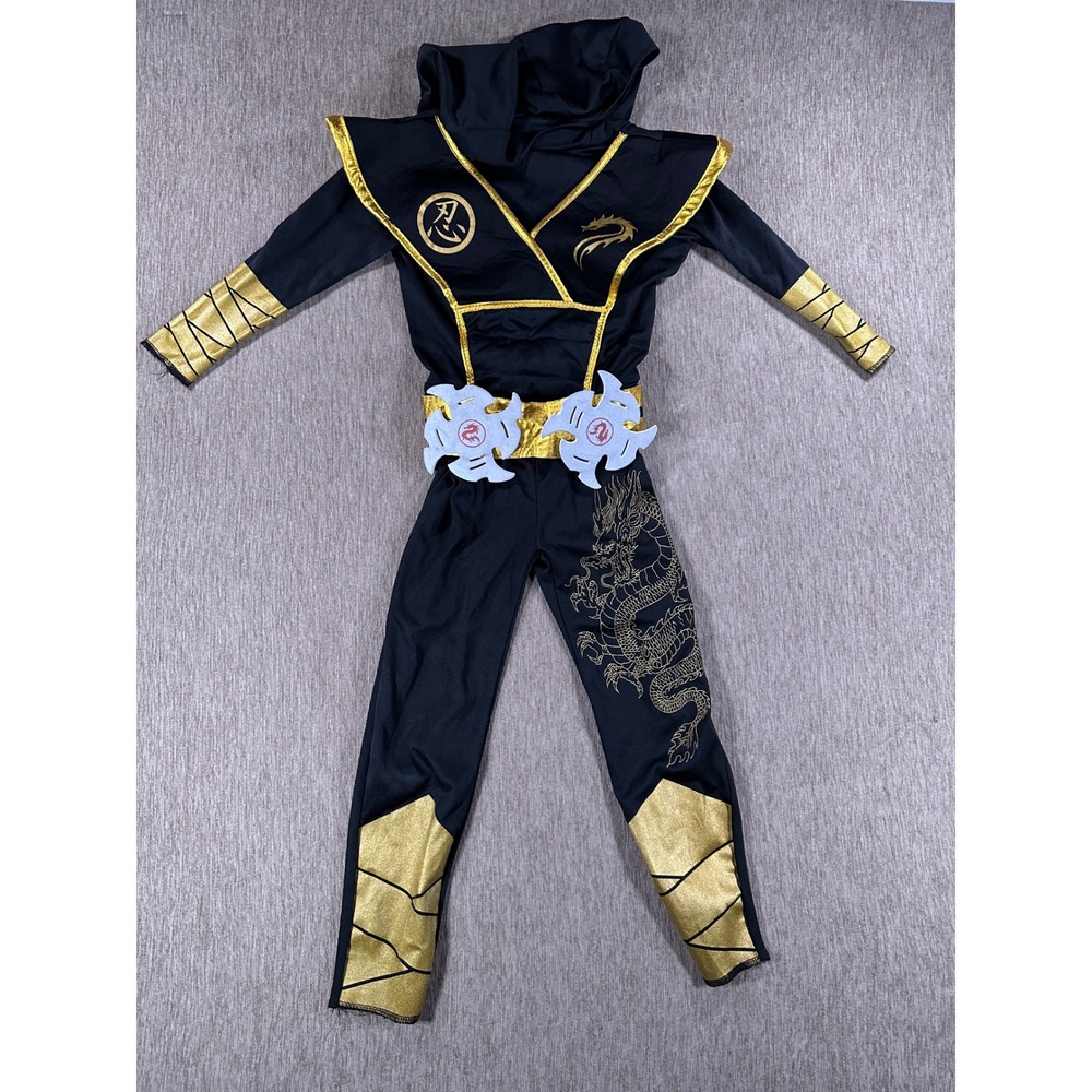 Morph Costumes Kids Ninja Jumpsuit Black Gold Dragon Muscle Chest Size T2